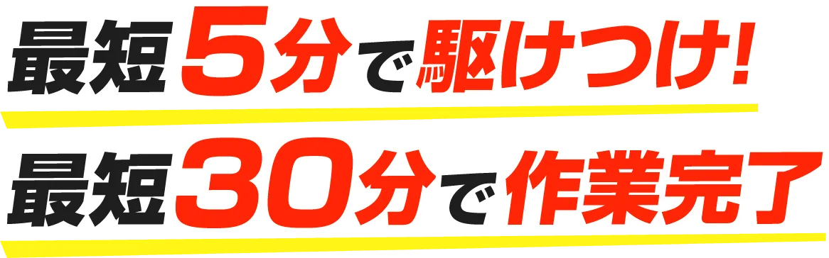 最短5分で駆けつけ! 最短30分で作業完了!